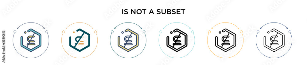 Poster is not a subset symbol icon in filled, thin line, outline and stroke style. vector illustration of t