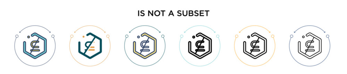 Is not a subset symbol icon in filled, thin line, outline and stroke style. Vector illustration of two colored and black is not a subset symbol vector icons designs can be used for mobile, ui, web