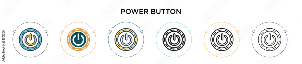 Poster power button icon in filled, thin line, outline and stroke style. vector illustration of two colored