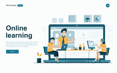 Online education concept.Enhance your skills and advance your career with online courses.Vector illustration.