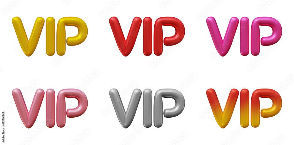 Poster set of vip text in 3d rendering isolated on transparent background for business, rich and royal conc