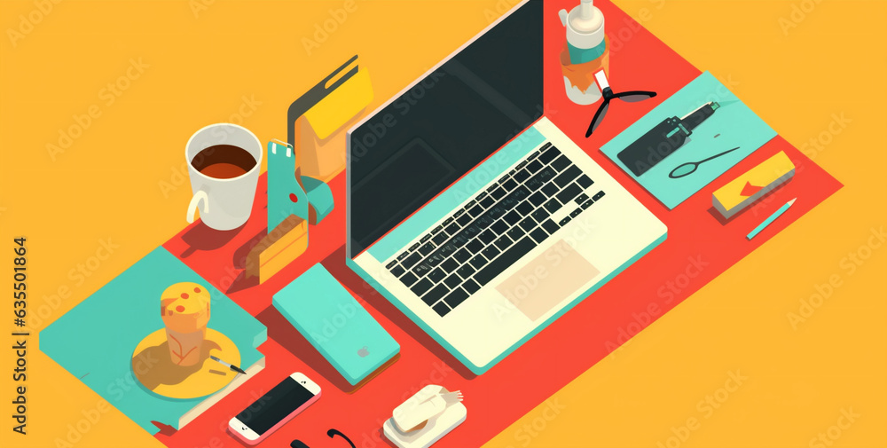 Poster laptop desktop gadget orange web computer design background business colours technology. generative 