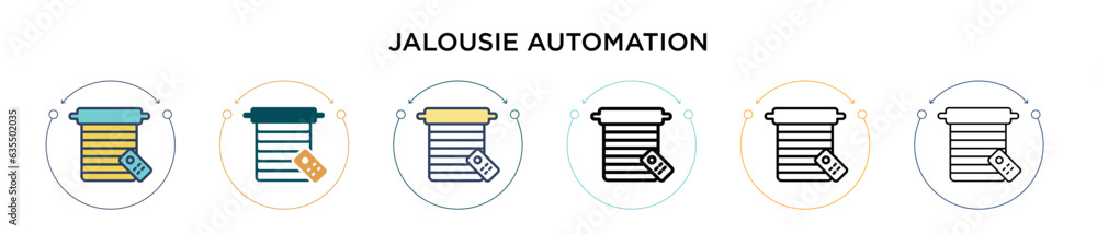 Poster jalousie automation icon in filled, thin line, outline and stroke style. vector illustration of two 