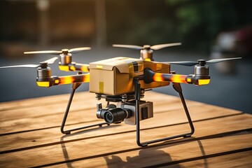 a drone carrying a package ready for delivery (Generative AI)
