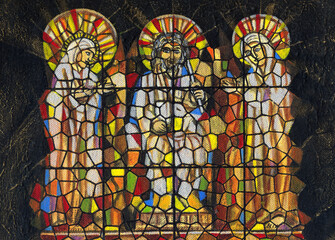 Art saint mosaic hand acrylic color painting on canvas.