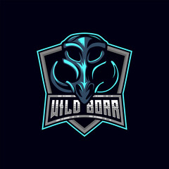 warthog Skull E-Sport Mascot logo design template Vector Illustration
