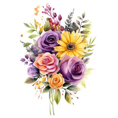 Flowers Watercolor Clip Art, Watercolor Illustration, Flowers Sublimation Design, Flowers Clip Art.	