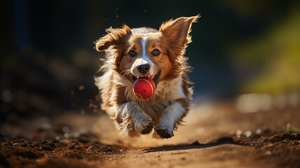 Dog in swift motion chasing balls, capturing the essence of playful moments, generative AI
