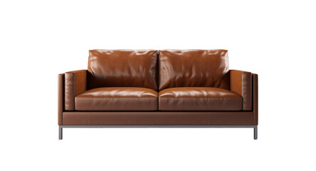 Modern brown sofa isolated on transparent background. PNG