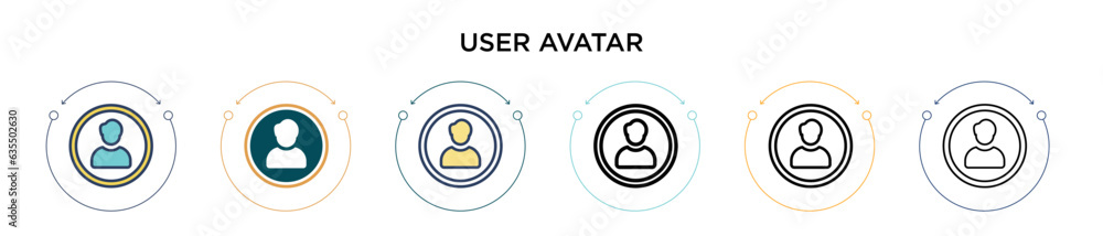 Poster user avatar icon in filled, thin line, outline and stroke style. vector illustration of two colored 