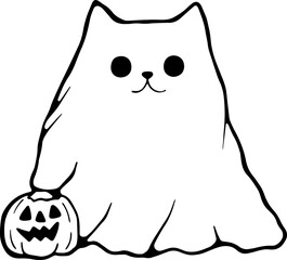 Retro Ghost Halloween t-shirt design. Cute cartoon. vintage illustration
