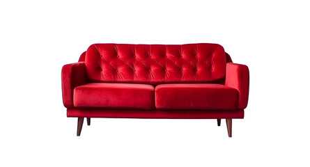 Modern red sofa isolated on transparent background. PNG