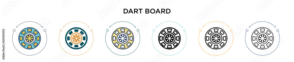 Poster dart board icon in filled, thin line, outline and stroke style. vector illustration of two colored a