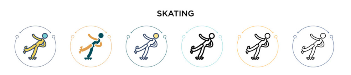Skating sign icon in filled, thin line, outline and stroke style. Vector illustration of two colored and black skating sign vector icons designs can be used for mobile, ui, web