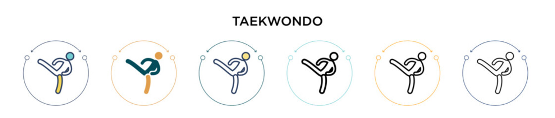 Obraz premium Taekwondo icon in filled, thin line, outline and stroke style. Vector illustration of two colored and black taekwondo vector icons designs can be used for mobile, ui, web