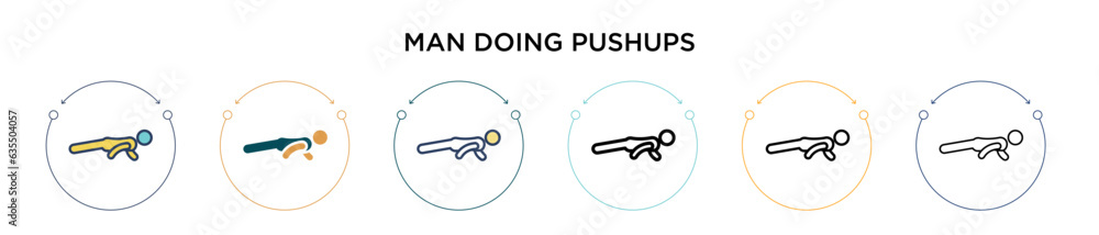Poster man doing pushups icon in filled, thin line, outline and stroke style. vector illustration of two co