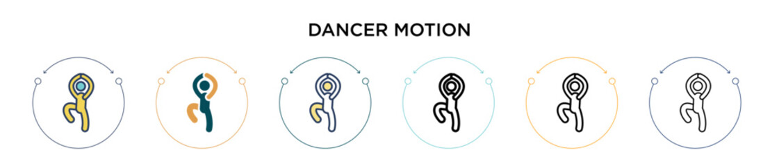 Dancer motion icon in filled, thin line, outline and stroke style. Vector illustration of two colored and black dancer motion vector icons designs can be used for mobile, ui, web
