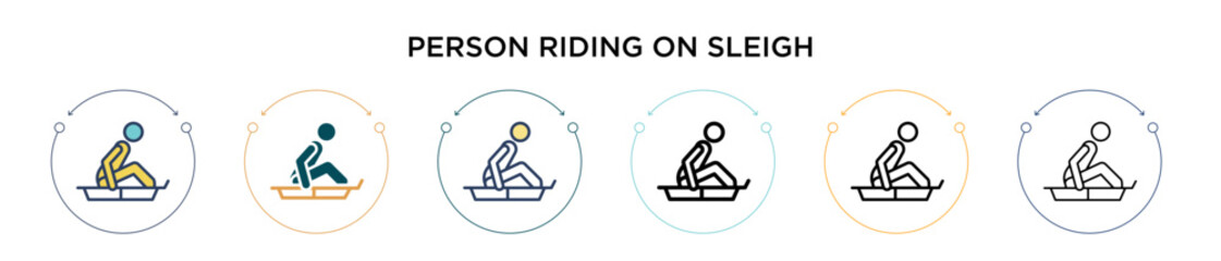 Person riding on sleigh icon in filled, thin line, outline and stroke style. Vector illustration of two colored and black person riding on sleigh vector icons designs can be used for mobile, ui, web