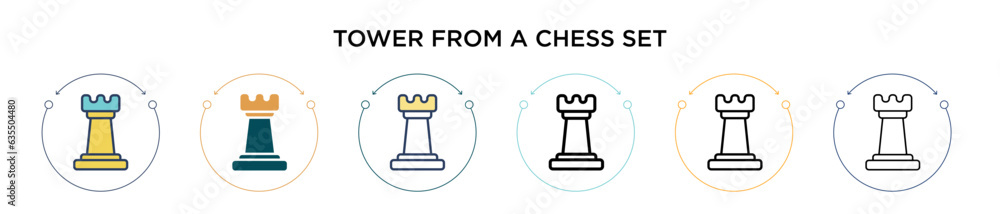 Poster tower from a chess set icon in filled, thin line, outline and stroke style. vector illustration of t