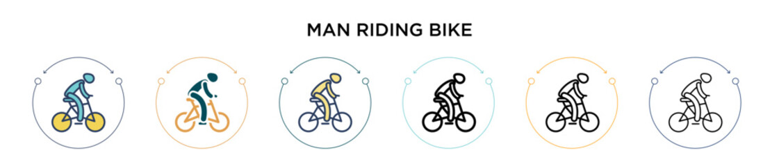 Man riding bike icon in filled, thin line, outline and stroke style. Vector illustration of two colored and black man riding bike vector icons designs can be used for mobile, ui, web