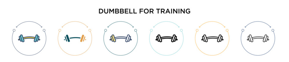 Dumbbell for training icon in filled, thin line, outline and stroke style. Vector illustration of two colored and black dumbbell for training vector icons designs can be used for mobile, ui, web