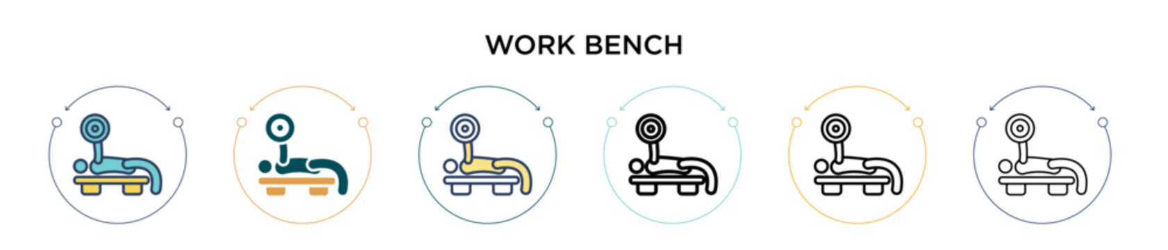 Work bench icon in filled, thin line, outline and stroke style. Vector illustration of two colored and black work bench vector icons designs can be used for mobile, ui, web