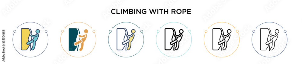 Poster climbing with rope icon in filled, thin line, outline and stroke style. vector illustration of two c