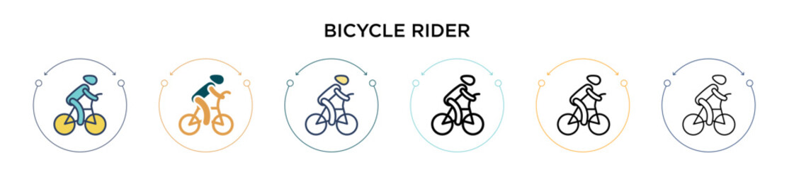 Bicycle rider icon in filled, thin line, outline and stroke style. Vector illustration of two colored and black bicycle rider vector icons designs can be used for mobile, ui, web