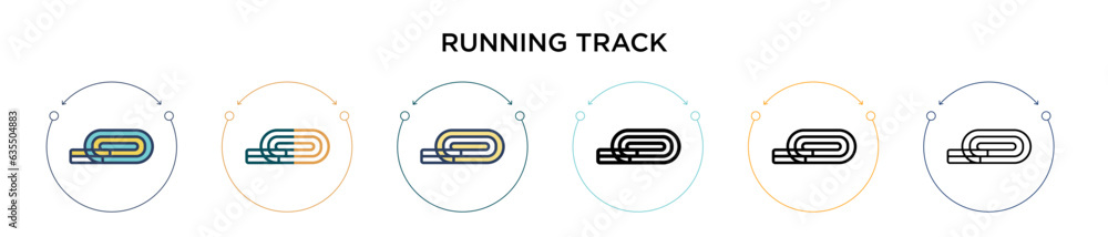 Poster running track icon in filled, thin line, outline and stroke style. vector illustration of two colore