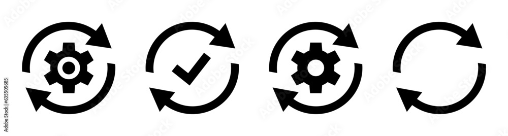 Poster sync process icon set. sync processing icons. circle arrow with gear wheel vector