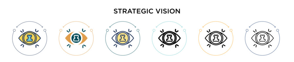 Strategic vision icon in filled, thin line, outline and stroke style. Vector illustration of two colored and black strategic vision vector icons designs can be used for mobile, ui, web