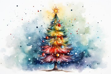 Christmas Tree. Postcard style illustration. Merry christmas and happy new year concept