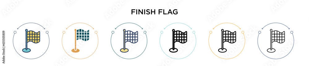 Poster finish flag icon in filled, thin line, outline and stroke style. vector illustration of two colored 