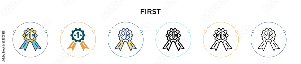 Poster first icon in filled, thin line, outline and stroke style. vector illustration of two colored and bl