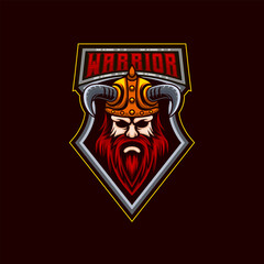 Viking E-Sport Logo. Viking Mascot Head Logo Design Vector Illustration Template