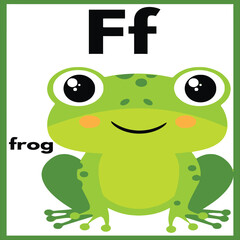 F alphabet. Green frog in the vector