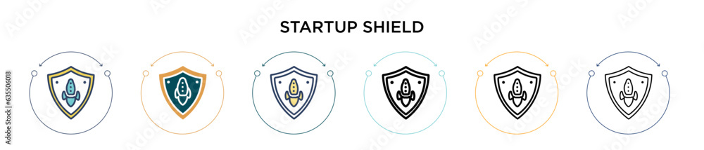 Poster startup shield icon in filled, thin line, outline and stroke style. vector illustration of two color