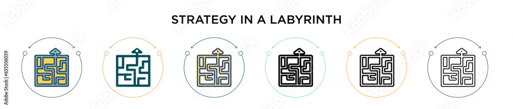 Poster strategy in a labyrinth icon in filled, thin line, outline and stroke style. vector illustration of 