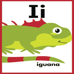 Animal Alphabet Flash Card - I for Iguana