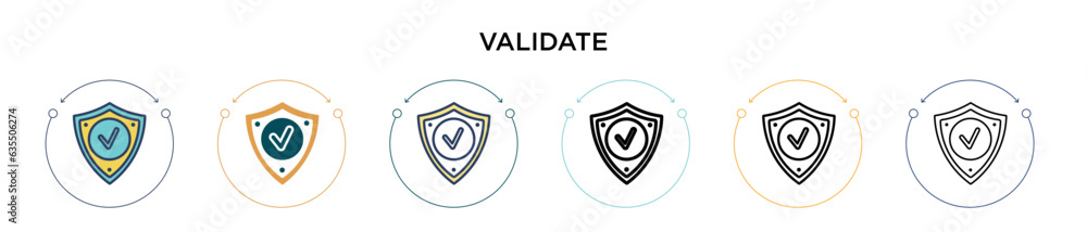 Poster validate icon in filled, thin line, outline and stroke style. vector illustration of two colored and
