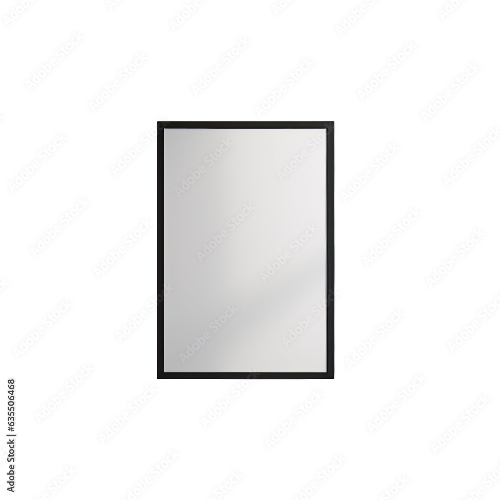 Canvas Prints Vertical black picture frame on concrete block stand with white painted transparent background and grey floor empty room with a window shadow