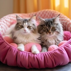 Fototapeta na wymiar Cute cats in bed