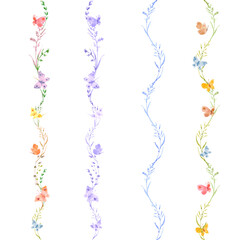 collection vertical seamless borders with watercolor herbal twig
