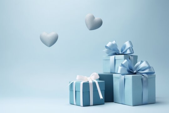 blue valentine's day birthday gifts on white background
