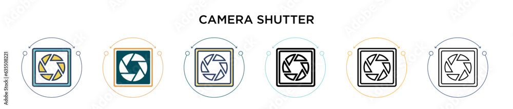 Poster camera shutter icon in filled, thin line, outline and stroke style. vector illustration of two color