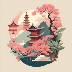japanese pagoda and cherry blossoms in spring