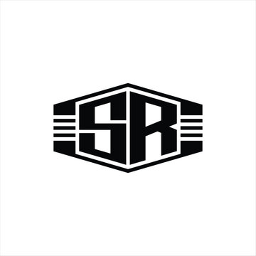recommend clip art: SR Letter Logo monogram hexagon emblem shape with stripes outline style design