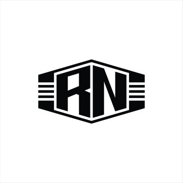recommend clip art: RN Letter Logo monogram hexagon emblem shape with stripes outline style design