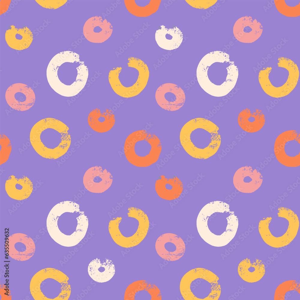 Aufkleber bold shabby brush drawn doodle circles seamless pattern. rings, round shapes in grunge style with ro