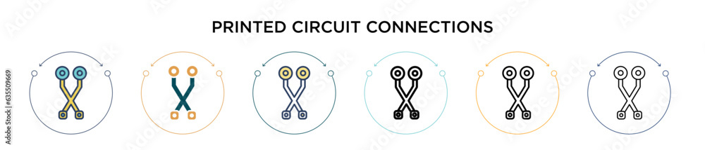 Poster printed circuit connections icon in filled, thin line, outline and stroke style. vector illustration